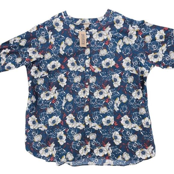 2/$25 small Duluth Trading Company Floral Pocket Button Anti Wrinkle Tunic Shirt - Picture 5 of 8